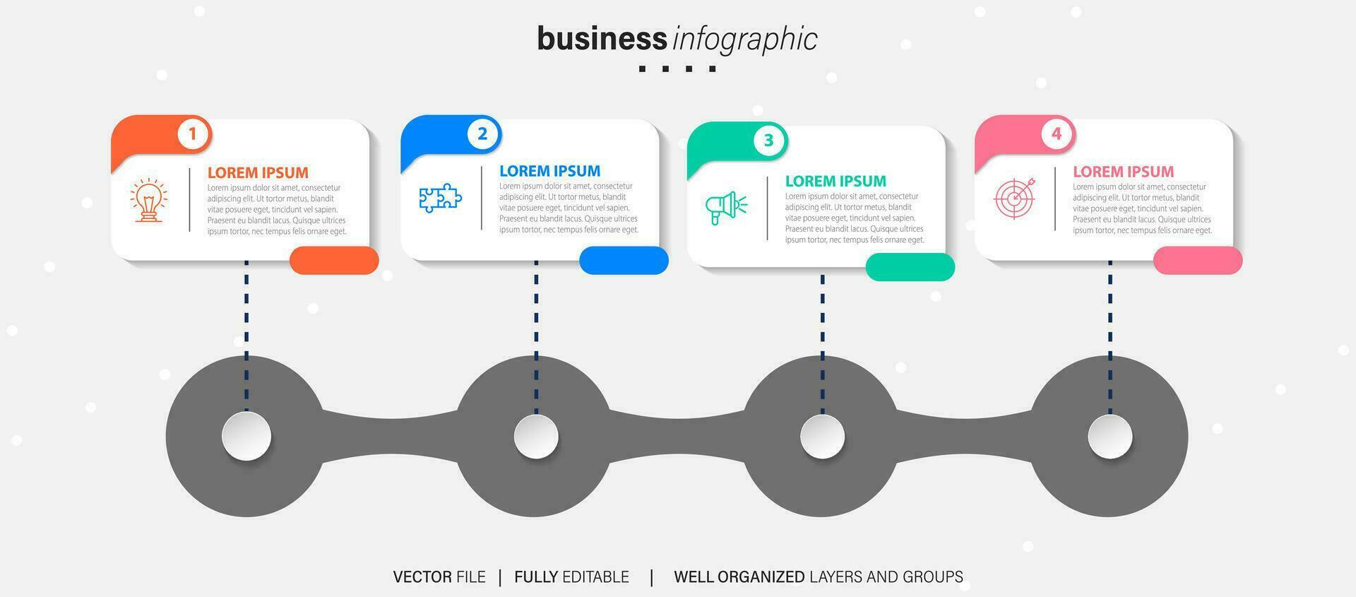 business infographic mall. tunn linje designetikett med ikon och 4 alternativ, steg eller processer. vektor