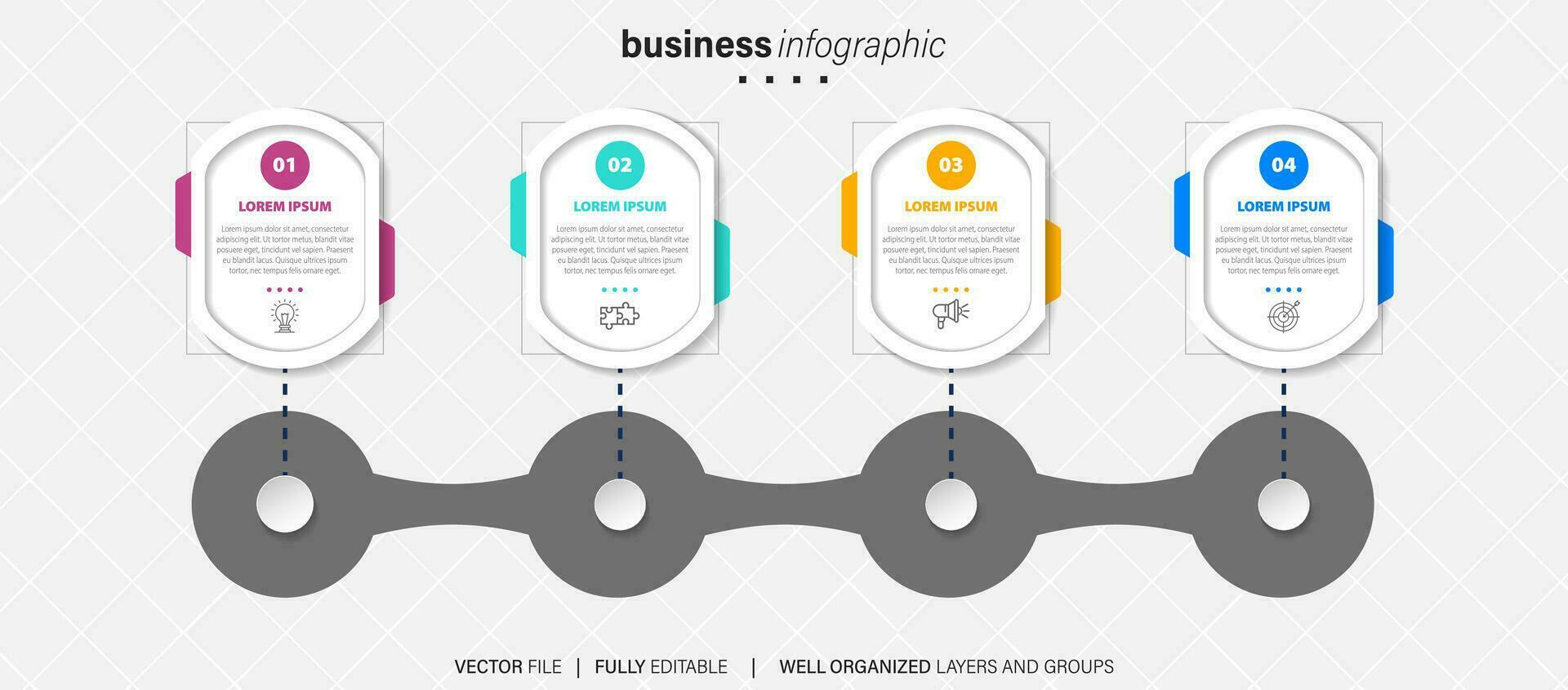 Business-Infografik-Vorlage. Etikett mit dünner Linie und Symbol und 4 Optionen, Schritten oder Prozessen. vektor