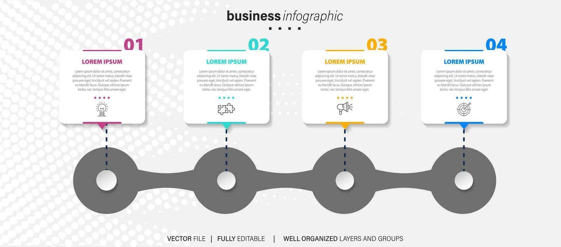 Business-Infografik-Vorlage. Etikett mit dünner Linie und Symbol und 4 Optionen, Schritten oder Prozessen. vektor