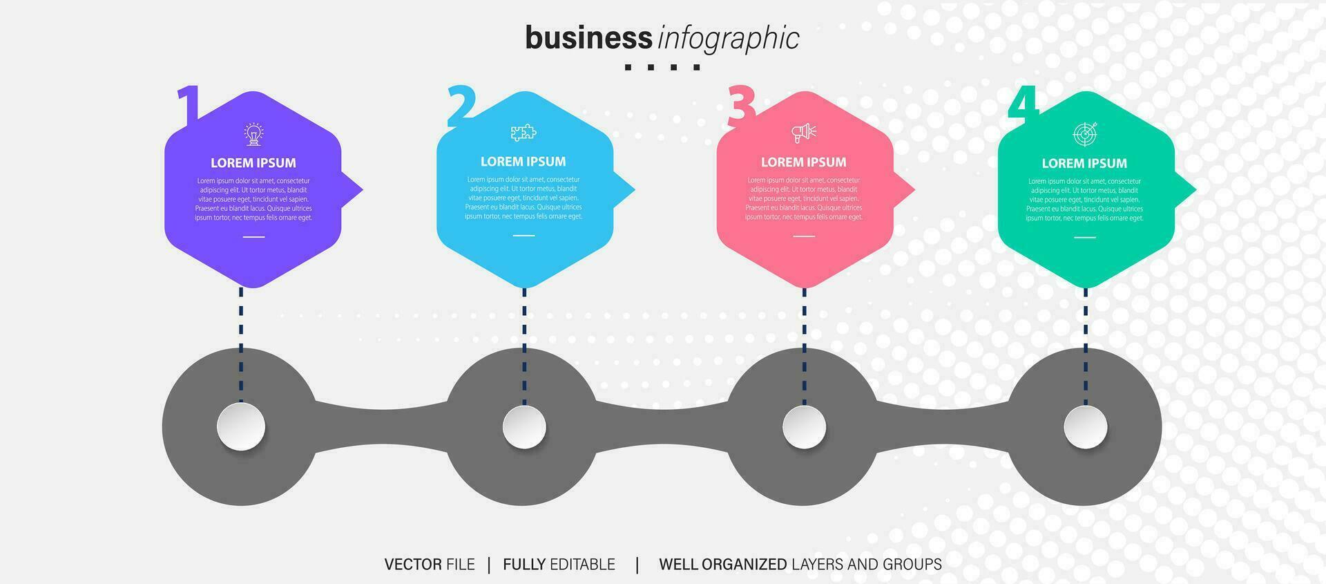 Business-Infografik-Vorlage. Etikett mit dünner Linie und Symbol und 4 Optionen, Schritten oder Prozessen. vektor