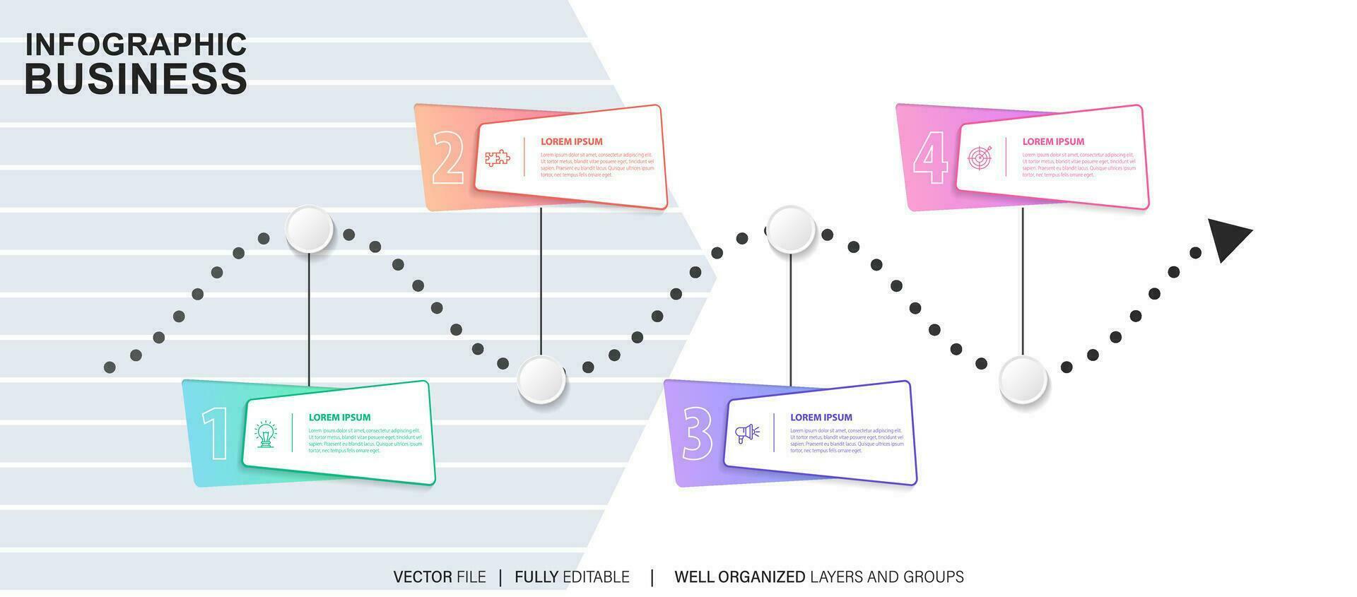 business infographic mall. tunn linje designetikett med ikon och 4 alternativ, steg eller processer. vektor