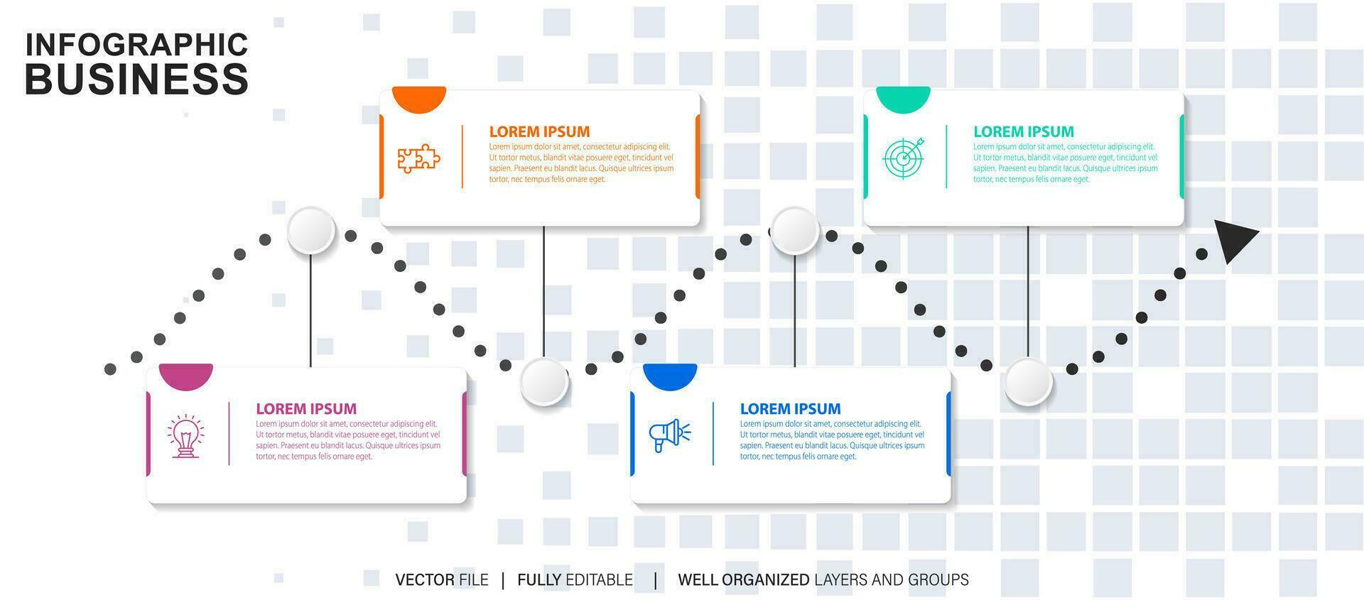 Business-Infografik-Vorlage. Etikett mit dünner Linie und Symbol und 4 Optionen, Schritten oder Prozessen. vektor