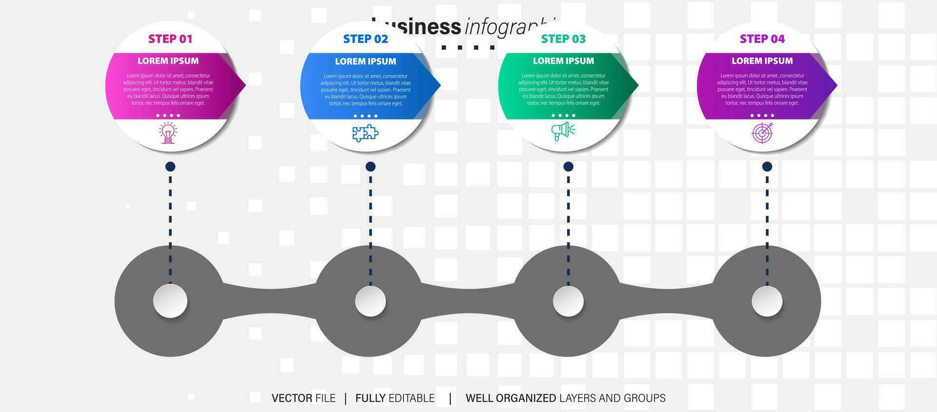 Business-Infografik-Vorlage. Etikett mit dünner Linie und Symbol und 4 Optionen, Schritten oder Prozessen. vektor