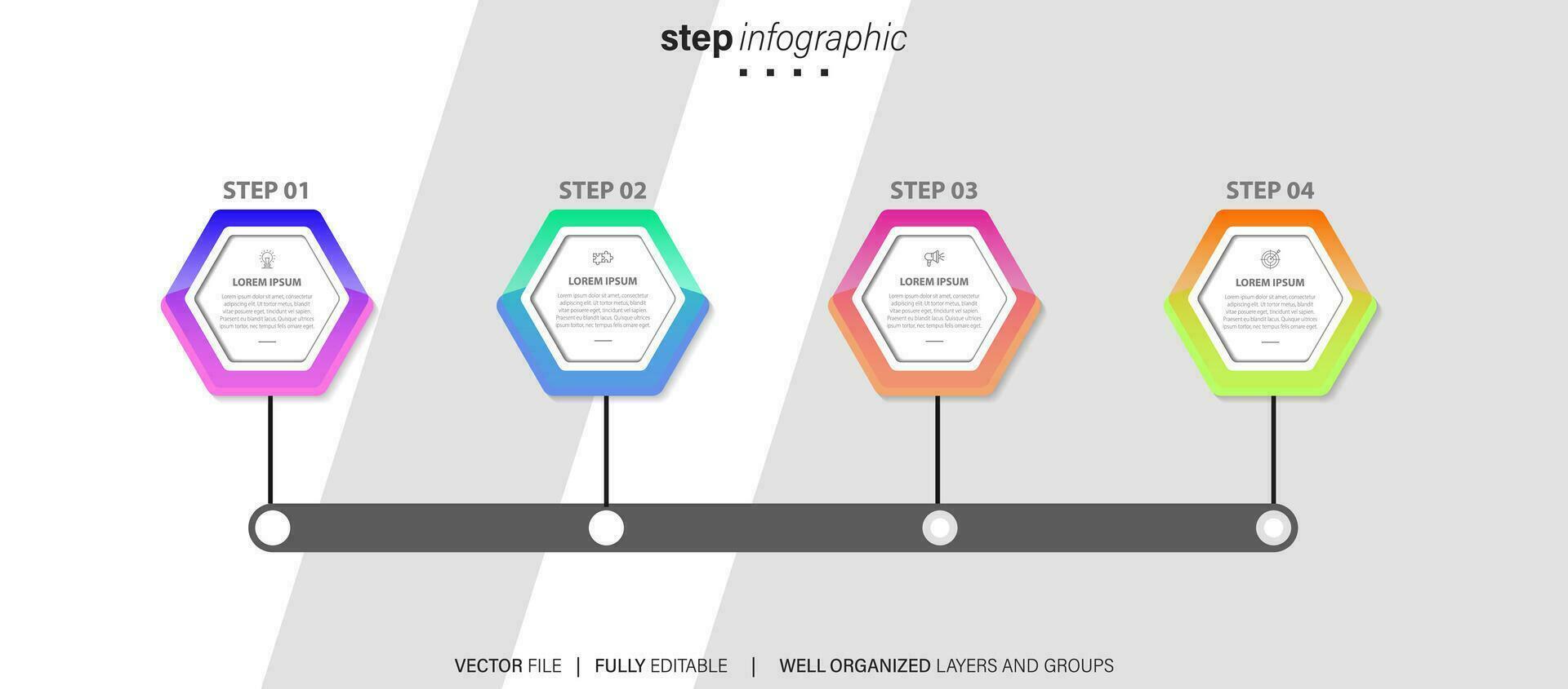 business infographic mall. tunn linje designetikett med ikon och 4 alternativ, steg eller processer. vektor