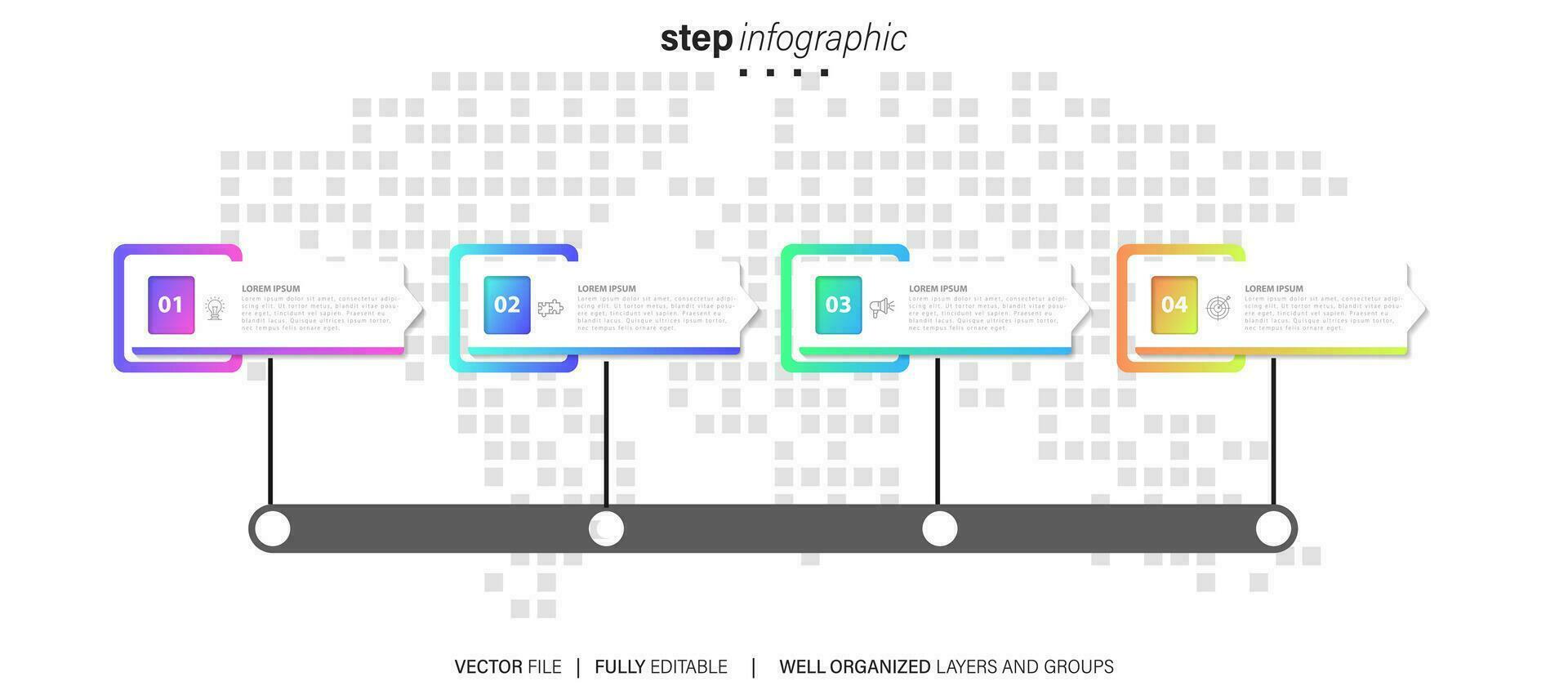 Business-Infografik-Vorlage. Etikett mit dünner Linie und Symbol und 4 Optionen, Schritten oder Prozessen. vektor