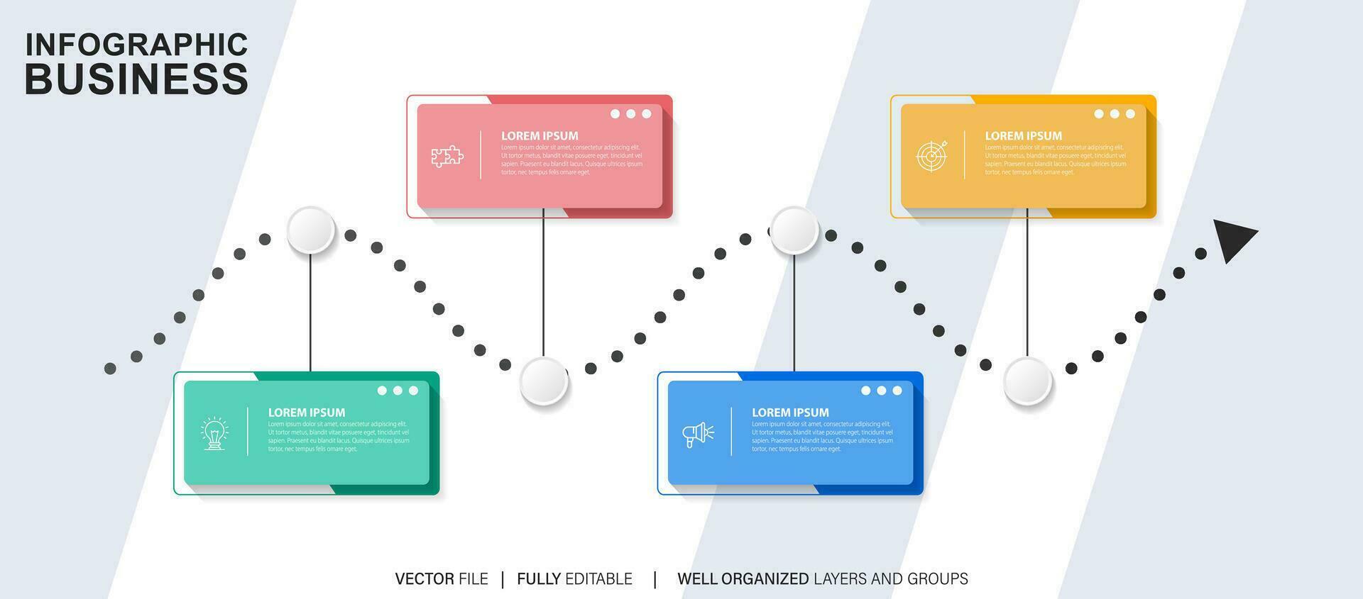 Zeitleiste Infografik dünn Linie Design mit Symbole. Vorlage zum Graph, Diagramm, Präsentationen. Geschäft Konzept mit 4 Optionen. Vektor Illustration.