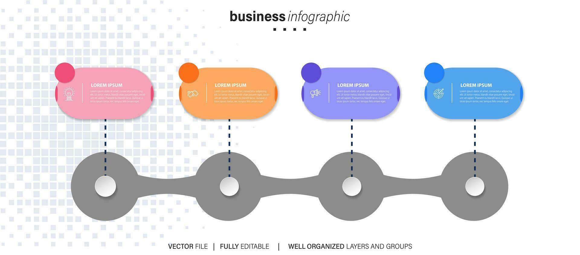 Zeitleiste Infografik dünn Linie Design mit Symbole. Vorlage zum Graph, Diagramm, Präsentationen. Geschäft Konzept mit 4 Optionen. Vektor Illustration.