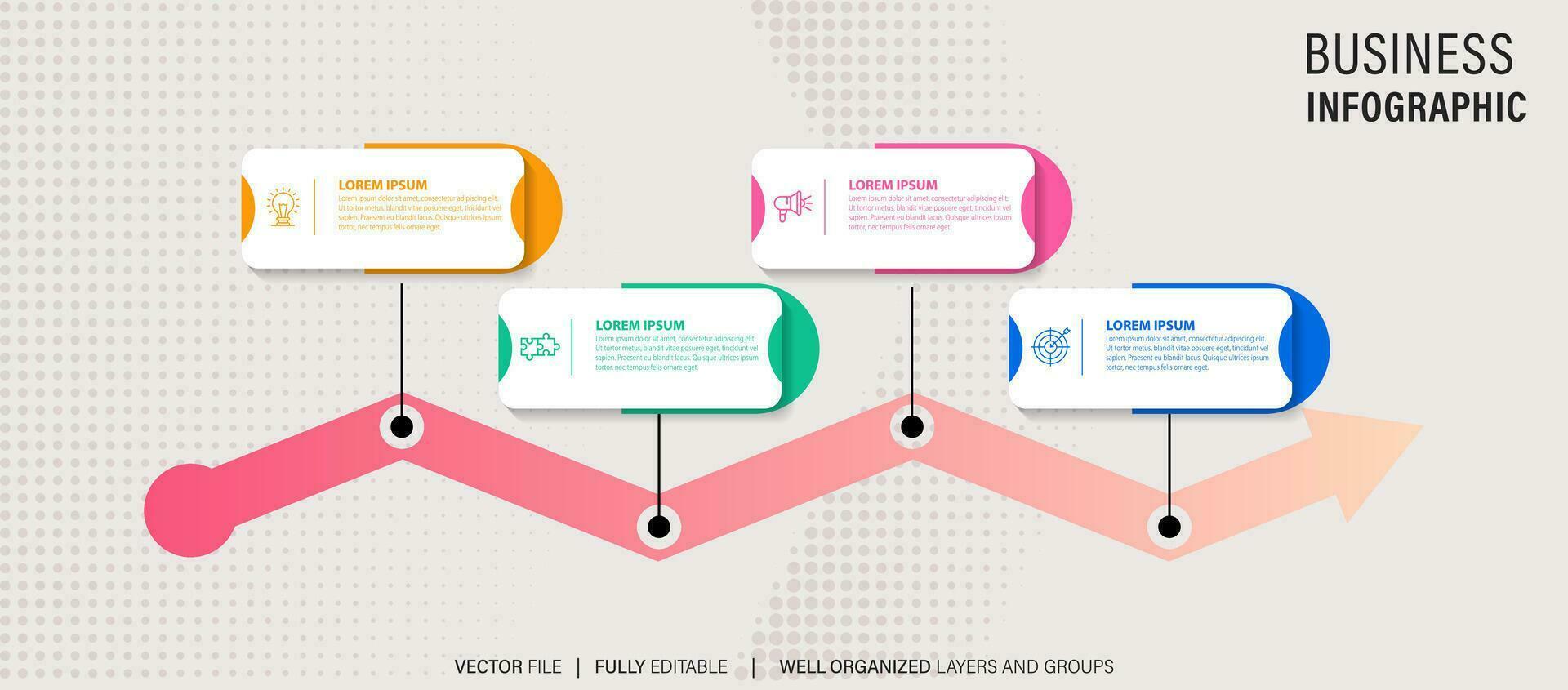 Geschäft Zeitleiste Arbeitsablauf Infografiken. korporativ Meilensteine Grafik Elemente. Unternehmen Präsentation rutschen Vorlage mit Jahr Perioden. modern Vektor Geschichte Zeit Linie Design.