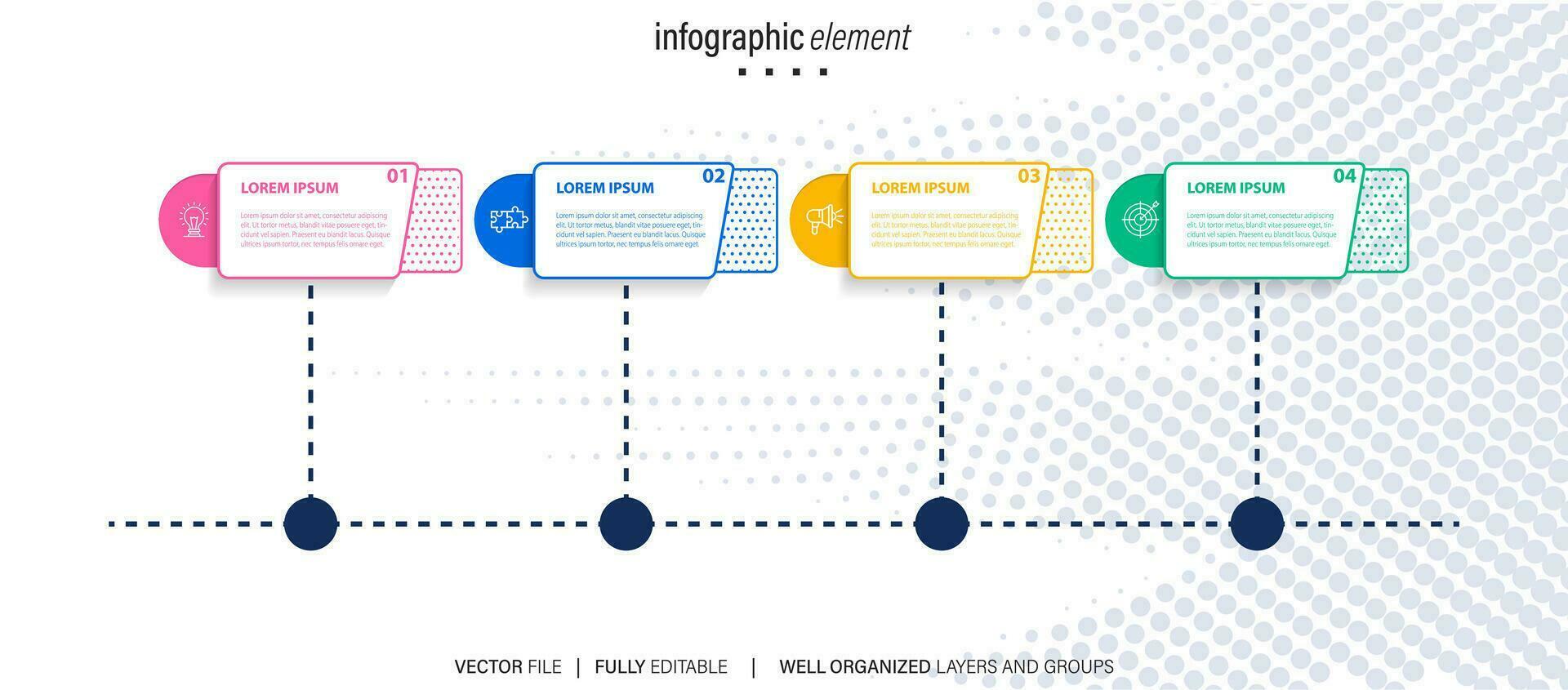 kreativ begrepp för infographic tidslinjen. bearbeta Diagram. abstrakt element av Graf, diagram med 4 steg, alternativ, delar eller processer. vektor företag mall för presentation.