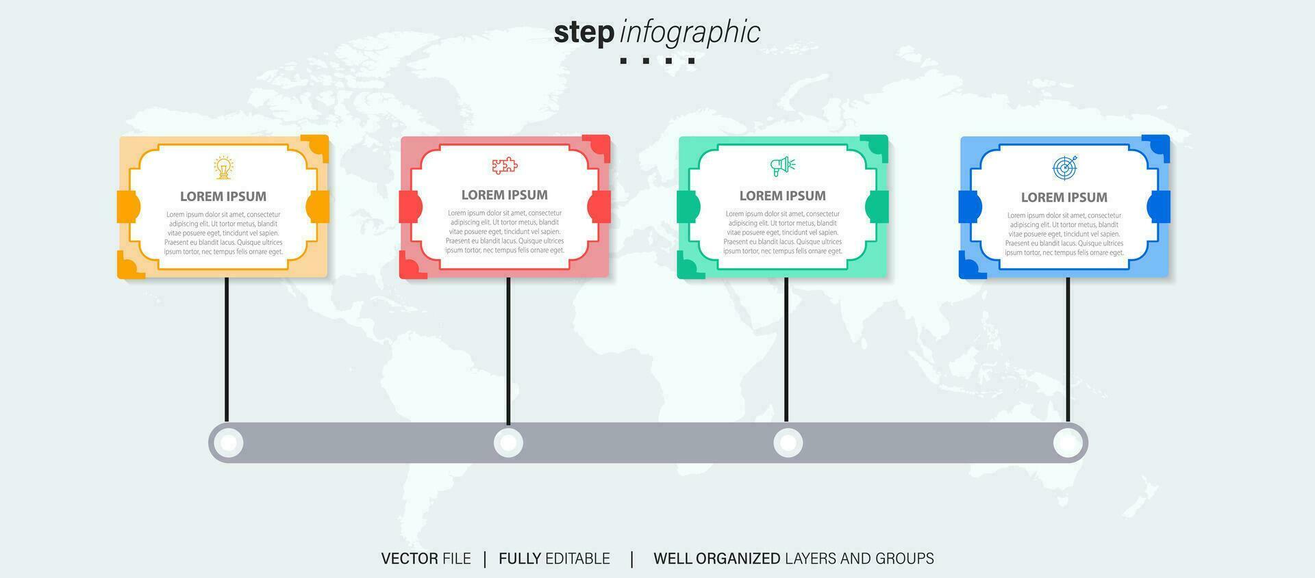 infographic design mall. tidslinje begrepp med 4 steg vektor