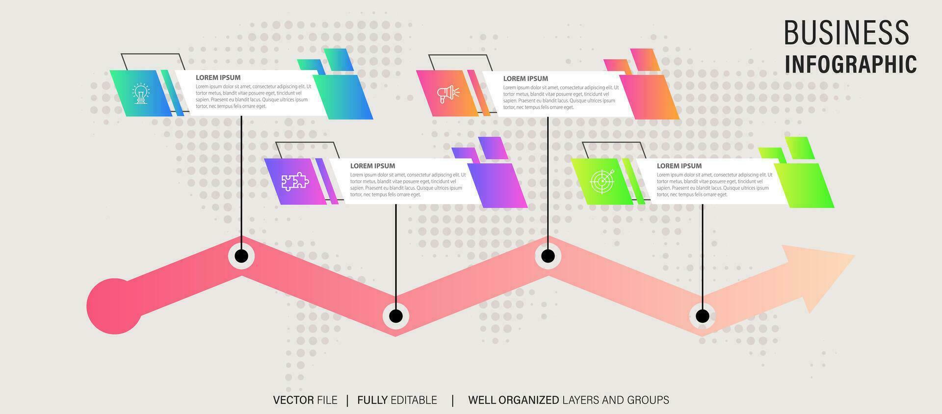 Geschäft Zeitleiste Arbeitsablauf Infografiken. korporativ Meilensteine Grafik Elemente. Unternehmen Präsentation rutschen Vorlage mit Jahr Perioden. modern Vektor Geschichte Zeit Linie Design.