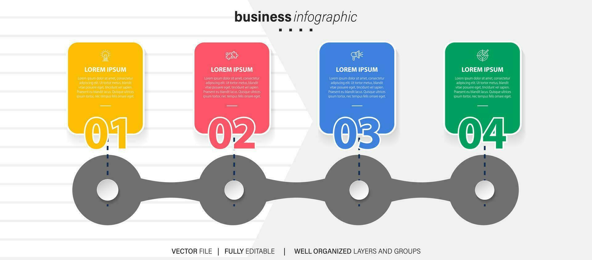 Business-Infografik-Vorlage. Etikett mit dünner Linie und Symbol und 4 Optionen, Schritten oder Prozessen. vektor