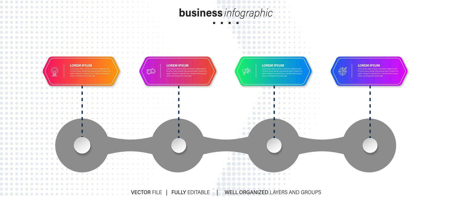 Zeitleiste Infografik dünn Linie Design mit Symbole. Vorlage zum Graph, Diagramm, Präsentationen. Geschäft Konzept mit 4 Optionen. Vektor Illustration.