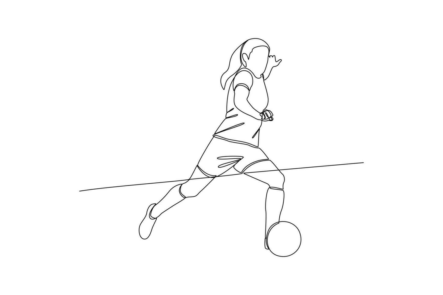 kontinuierlich einer Linie Zeichnung komisch weiblich Fußball Spieler Konzept. Gekritzel Vektor Illustration.