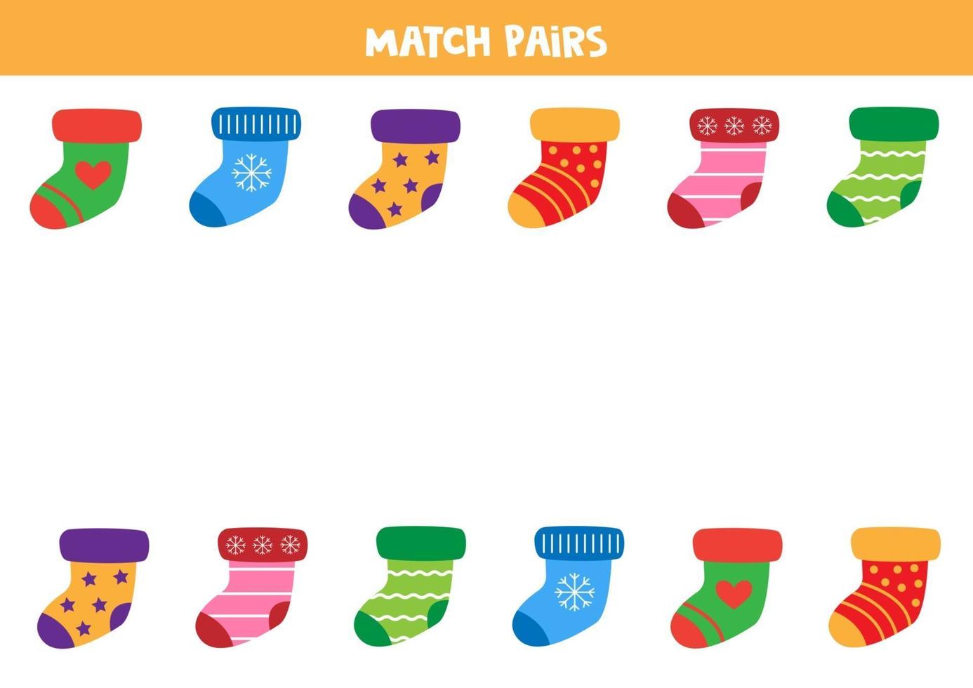 Paar bunte Socken zusammenbringen. pädagogisches Arbeitsblatt für Kinder im Vorschulalter vektor