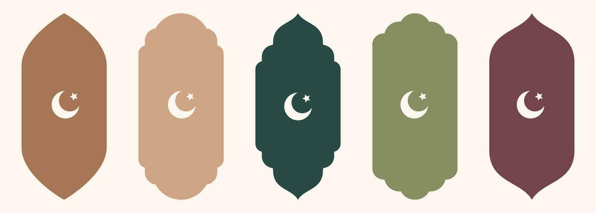 form islamic fönster hilal symbol silhuett arabicum båge. samling av mönster i orientalisk stil. ramar i arabicum muslim design för ramadan kareem. vektor moské Port form isolerat på vit