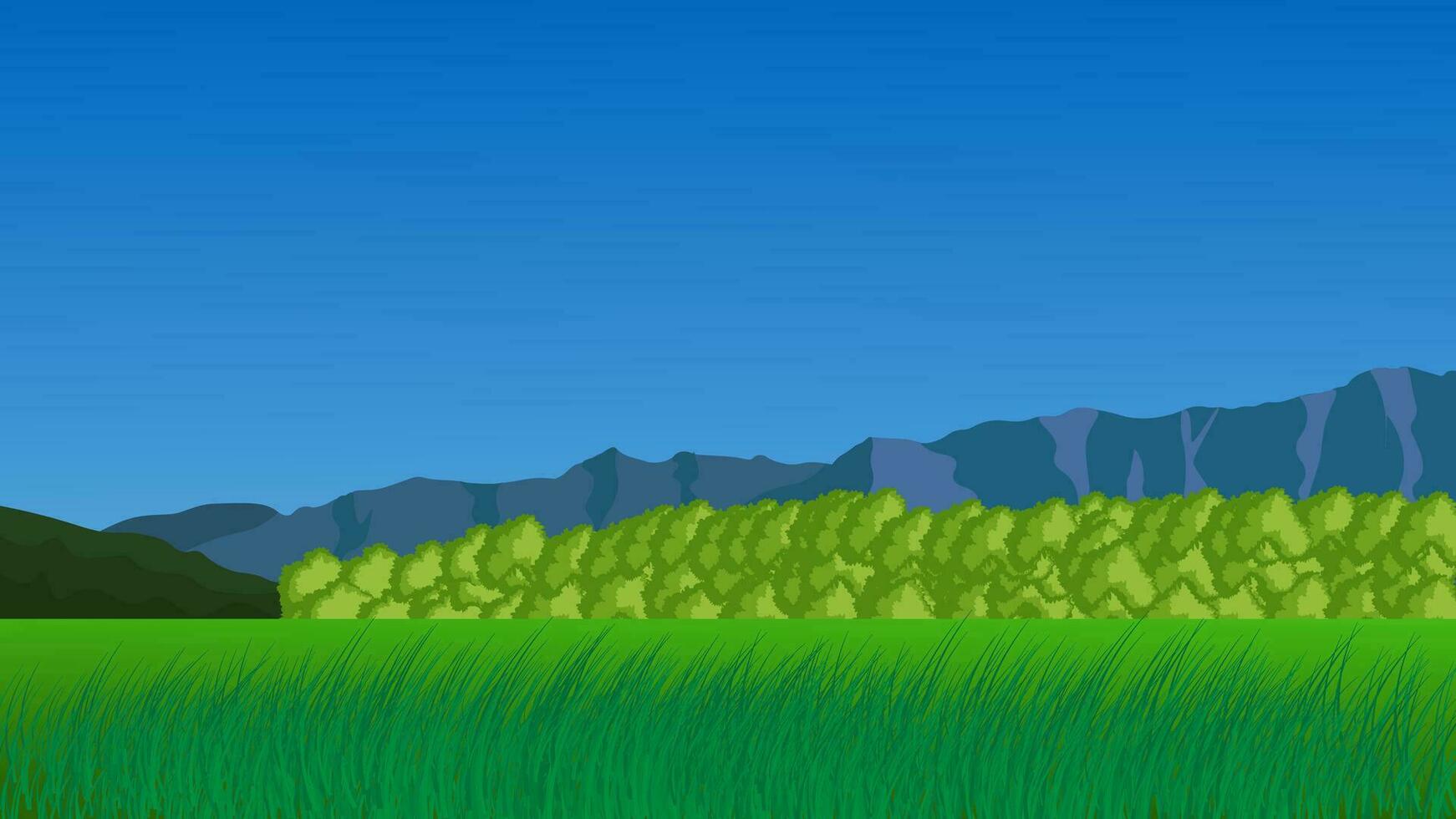 landskap av bergen och sjöar. naturlig bakgrund bilder.landskap. berg sjö landskap vektor illustration. tecknad serie platt panorama av vår sommar skön natur, grön gräsmarker äng