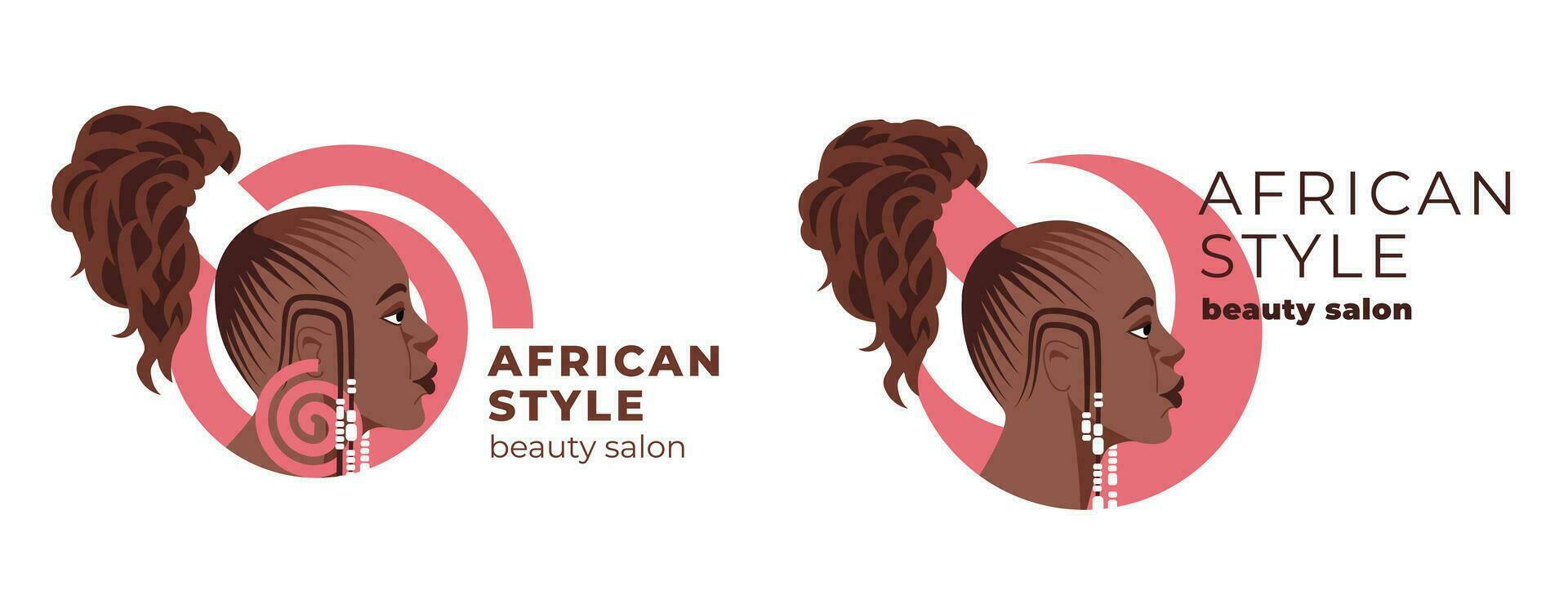 skönhet salong logotyp och identitet. platt vektor illustration av svart kvinnor ansikte. bra för avatarer, skönhet salonger, traditionell lockigt frisyrer av afrikansk amerikan kvinnor.