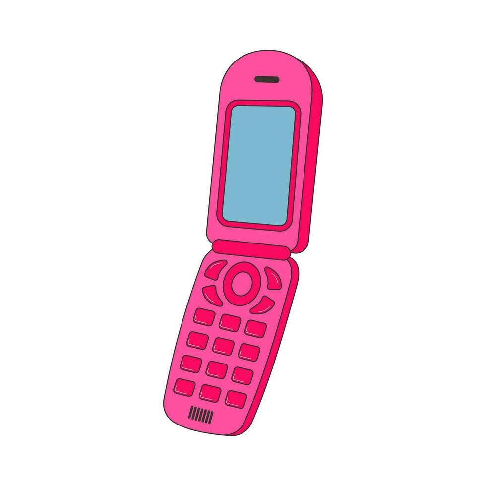 retro mobil telefon från 90-2000-tal. y2k trendig flip telefon. gammal rosa mobil telefon klistermärke. vektor