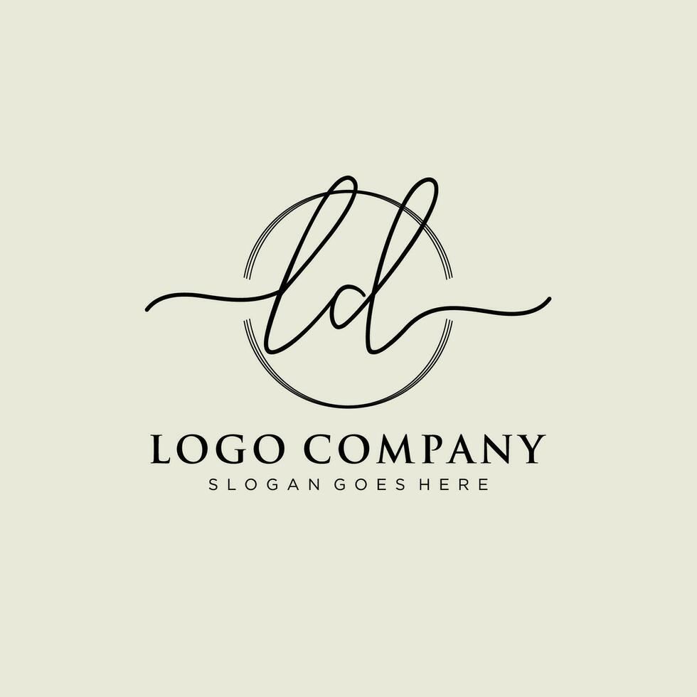första ld feminin logotyp samlingar mall. handstil logotyp av första signatur, bröllop, mode, smycken, boutique, blommig och botanisk med kreativ mall för några företag eller företag. vektor