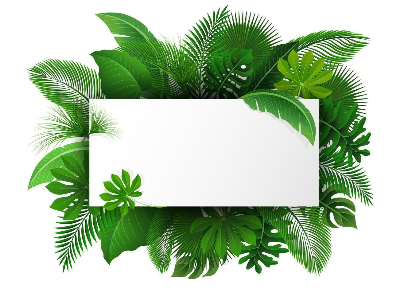 tecken med text Plats av tropisk löv. lämplig för natur begrepp, semester, och sommar Semester, vektor illustration