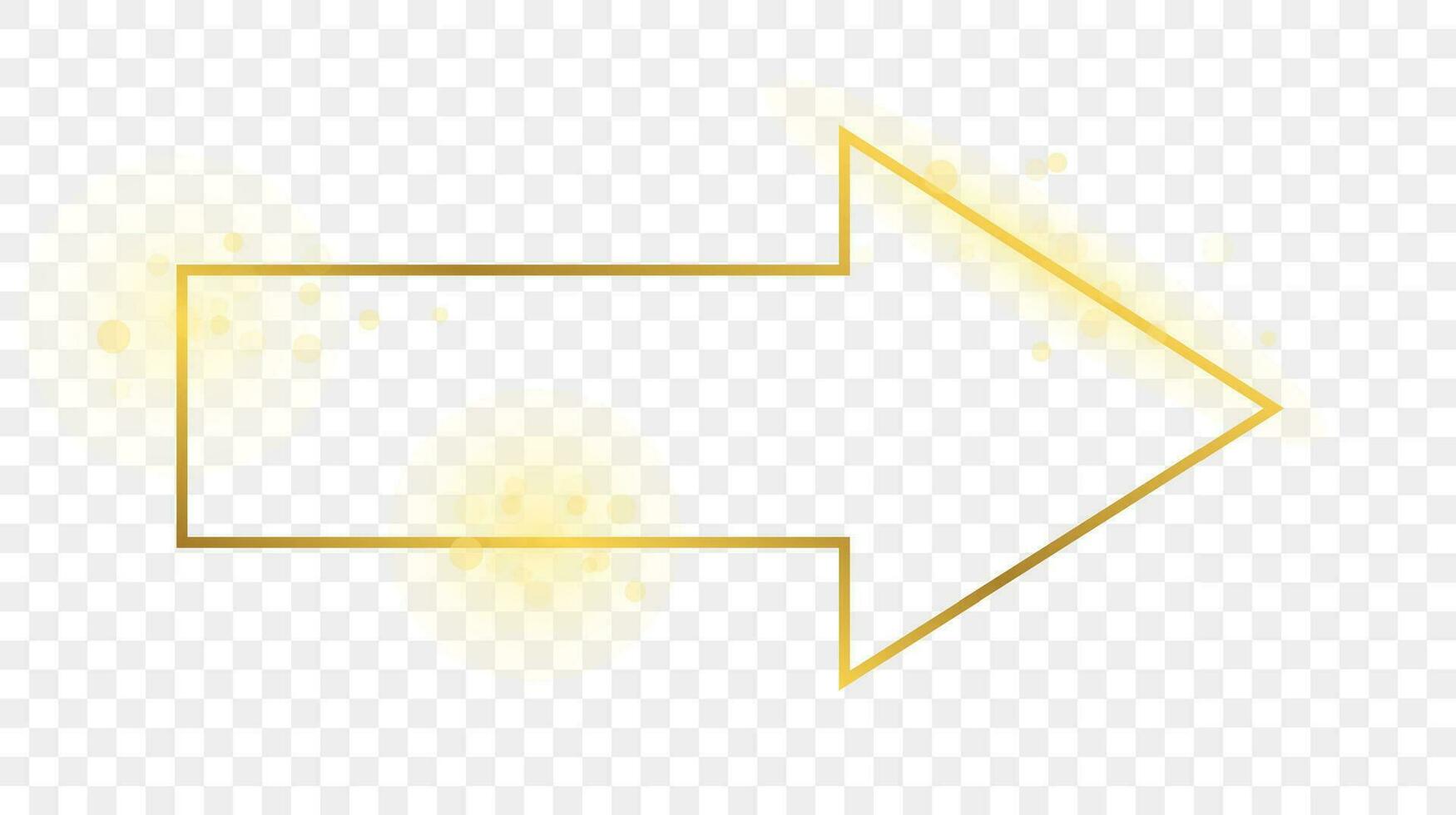 guld lysande pil form ram isolerat på bakgrund. skinande ram med lysande effekter. vektor illustration.