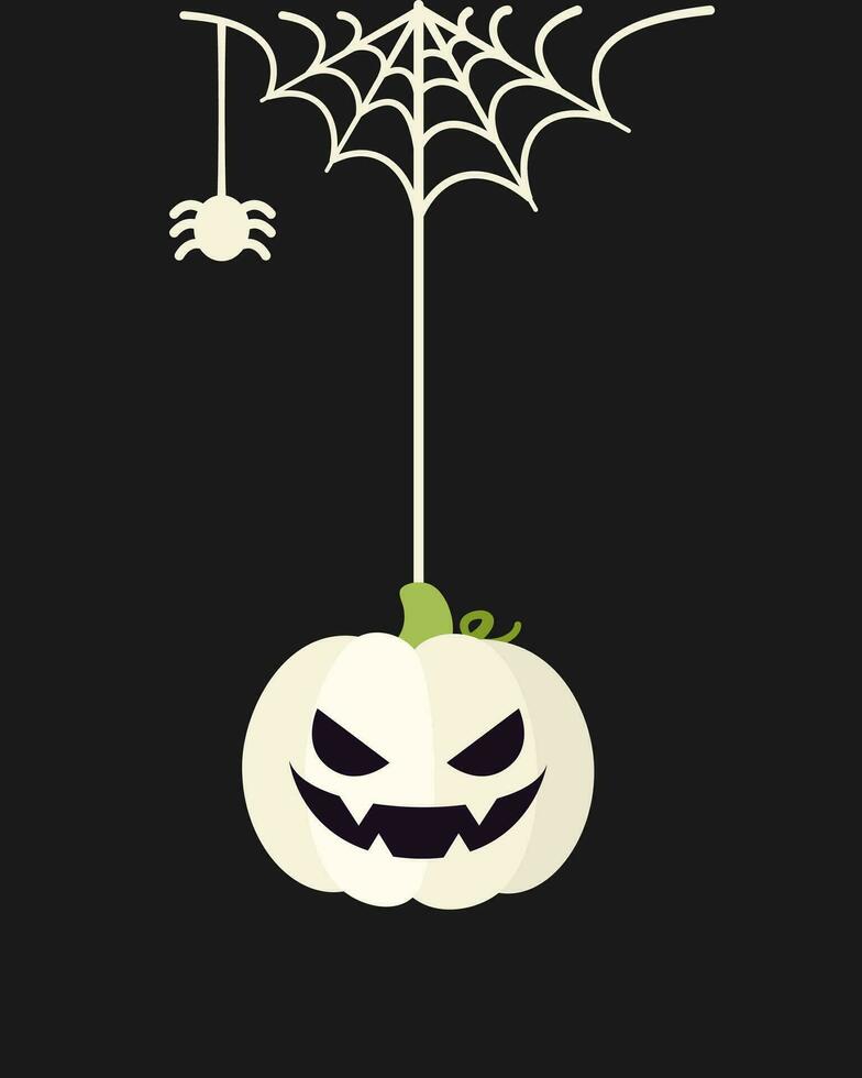 Jack Ö Laterne böse Kürbis hängend auf ein Spinne Netz, glücklich Halloween gespenstisch Ornamente Dekoration Vektor Illustration