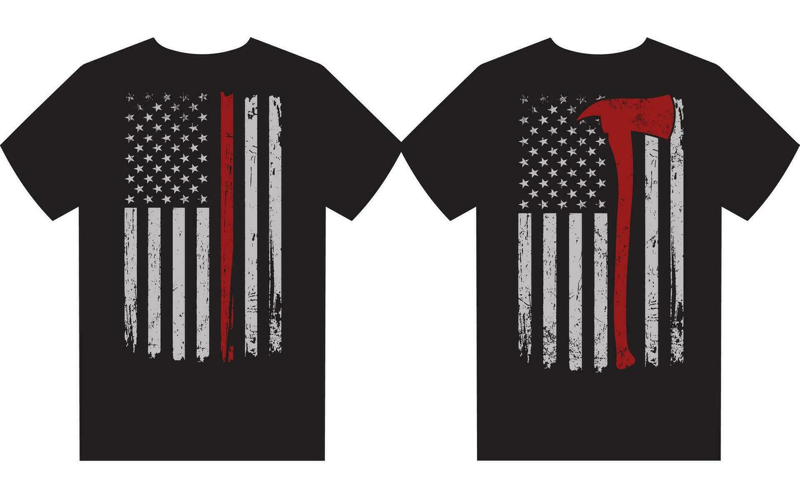 amerikan brandman tunn röd linje flagga t-shirt design vektor