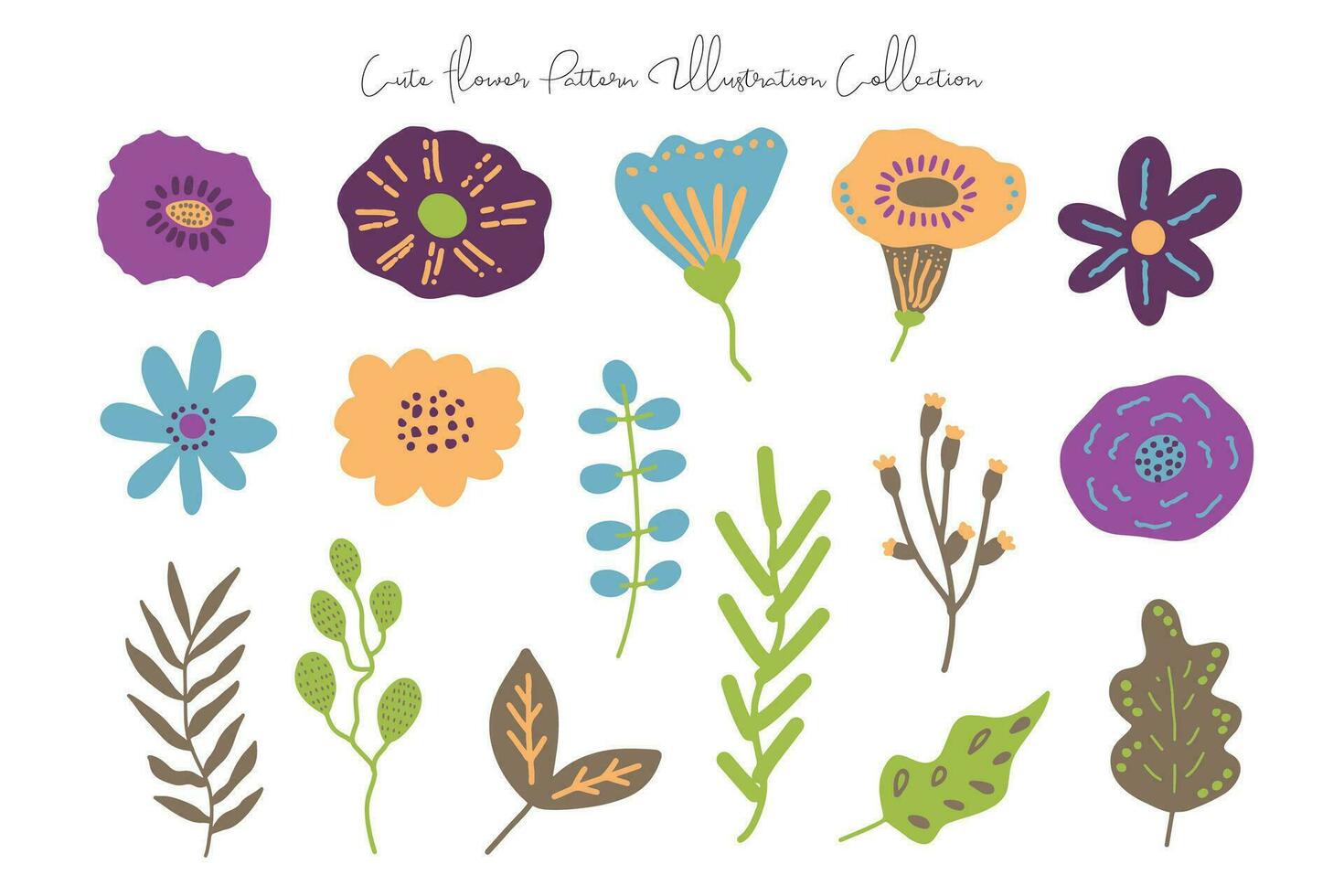 söt blomma och blad platt design illustration vektor