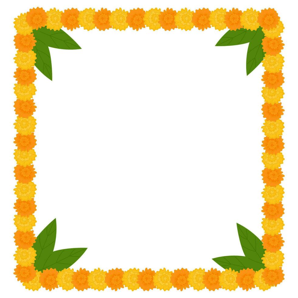 traditionell indisk blomma krans med ringblomma blommor och mango löv. dekoration för indisk hindu högtider. vektor illustration isolerat på vit bakgrund.