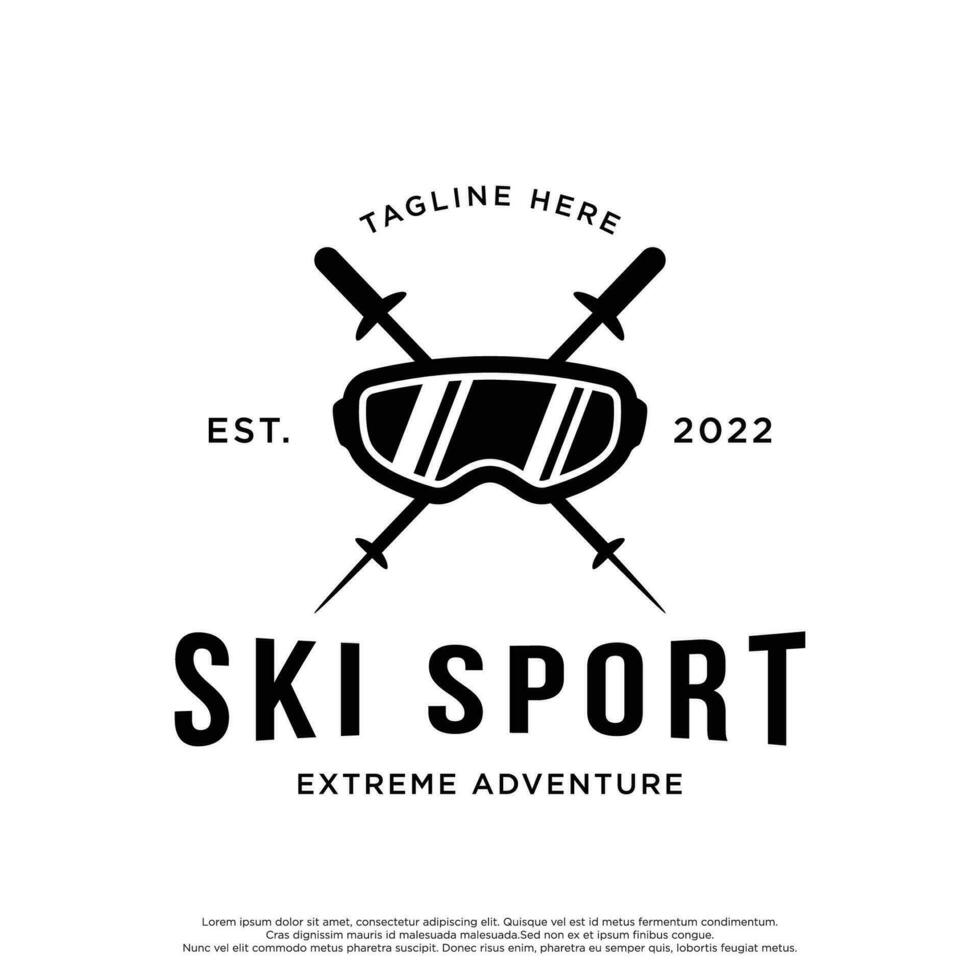retro Ski Sport Vorlage Logo Element auf Jahrgang Winter, mit Ski und Berg.Logo zum Ski Sport, Verein, Abzeichen und Etikett. vektor