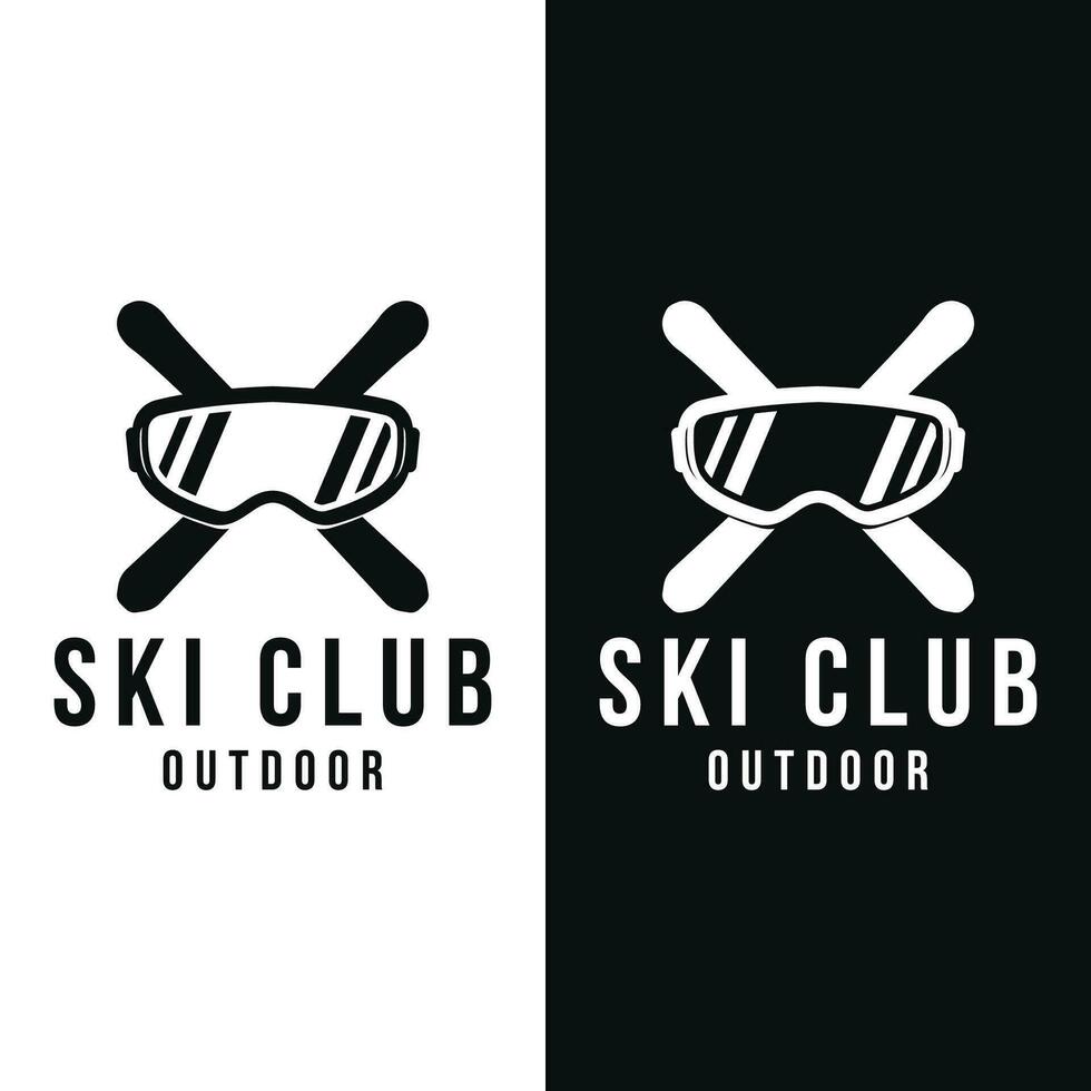 retro Ski Sport Vorlage Logo Element auf Jahrgang Winter, mit Ski und Berg.Logo zum Ski Sport, Verein, Abzeichen und Etikett. vektor