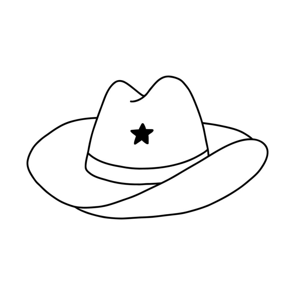 süß Hand gezeichnet Gekritzel von Cowboy Hut mit Umriss. Sheriff Hut mit Star im Cowboy und Cowgirl Western Thema. einfach bunt Clip Art mit drucken zum Pferd Ranch und wild Westen Stil vektor