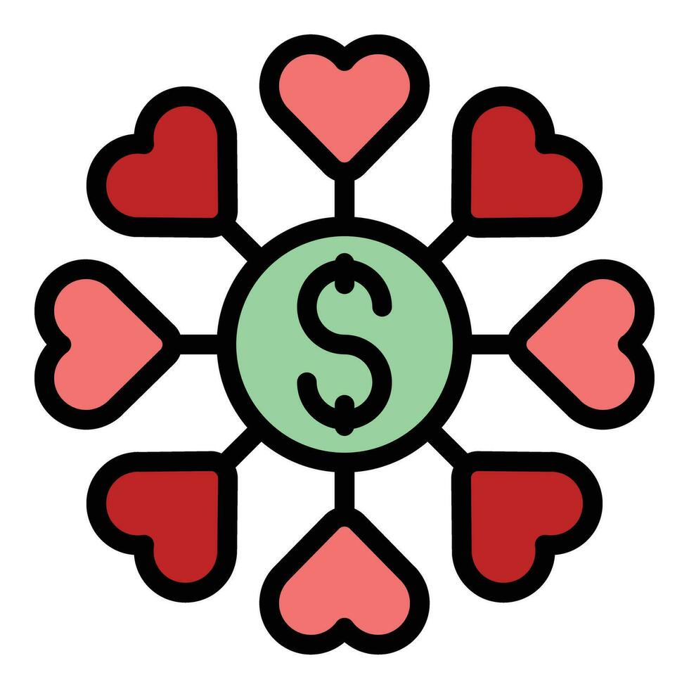 Großzügigkeit Geld Blume Symbol Vektor eben