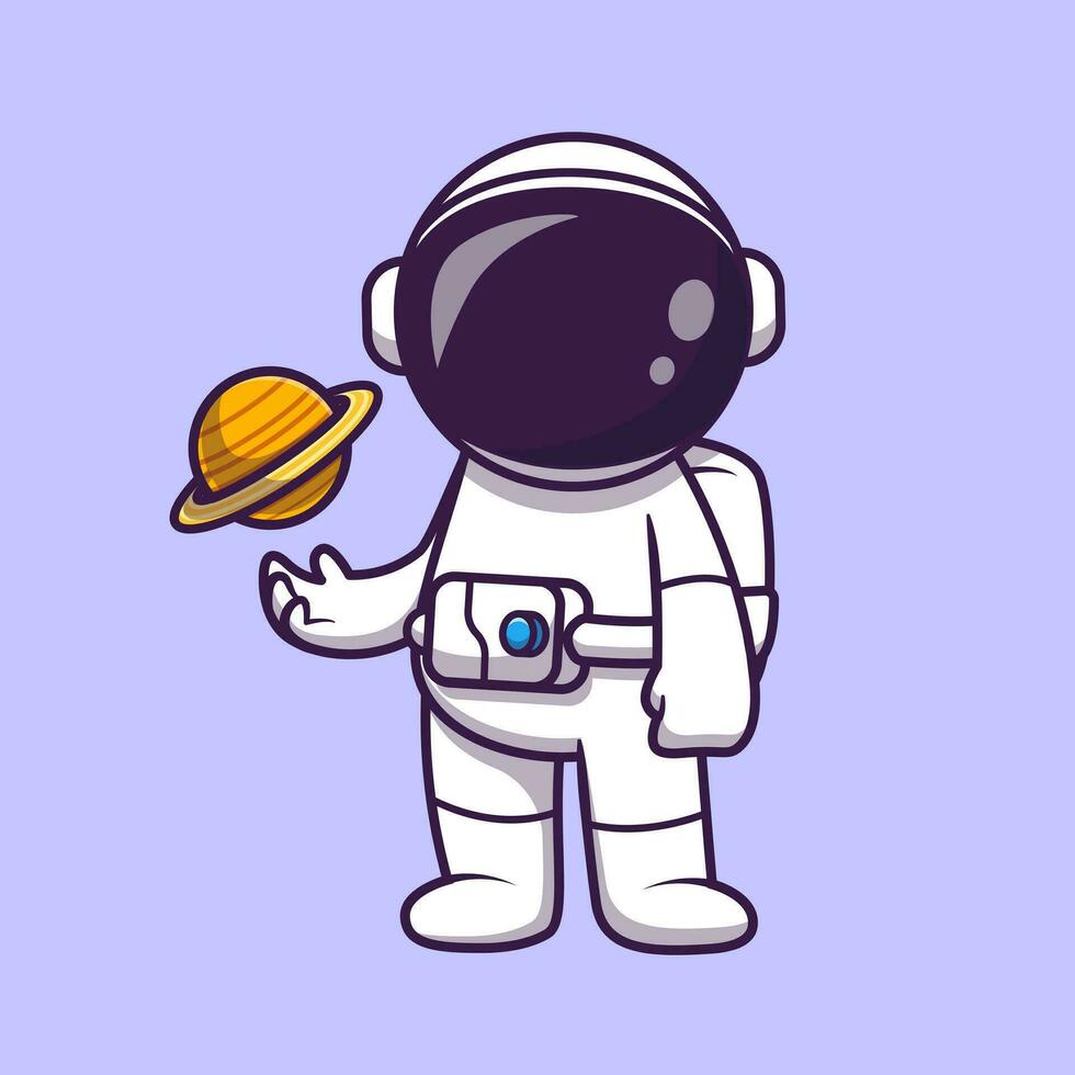 Astronaut spielen Planet Ball Karikatur Vektor Symbol Illustration. Wissenschaft Sport Symbol Konzept isoliert Prämie Vektor. eben Karikatur Stil