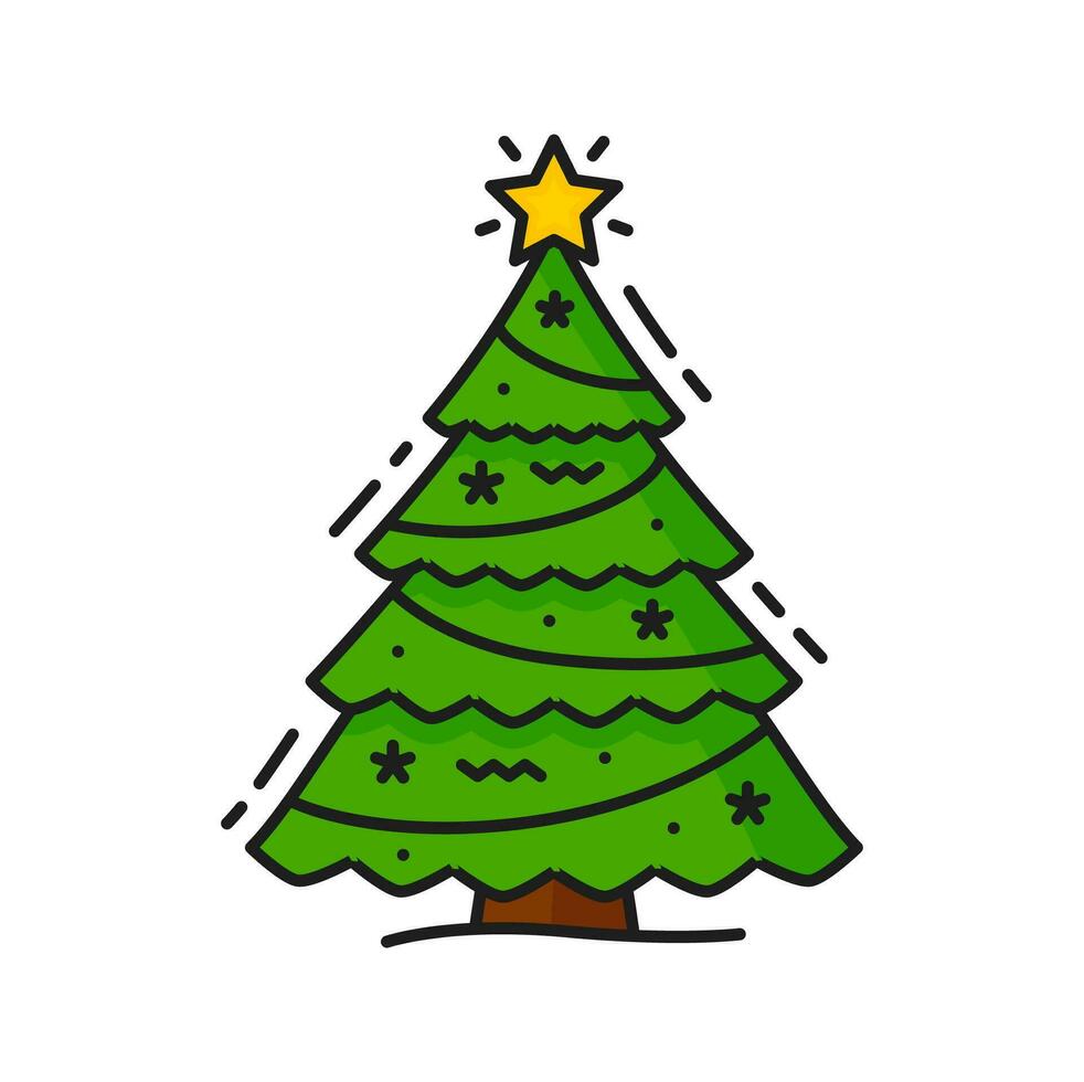 dekorerad grön jul träd linje ikon vektor