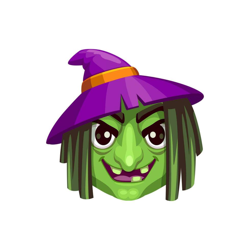 Karikatur Hexe Halloween Emoji, alt böse Hexe Gesicht vektor