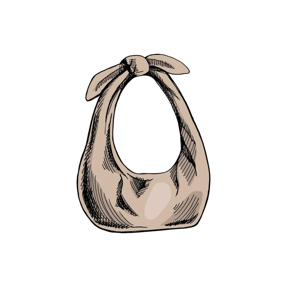 handgemalt Öko Tasche skizzieren. ökologisch Konzept, Natur Schutz, Textil- Leinen- Tasche. farbig Gekritzel Zeichnung. Jahrgang Illustration. vektor