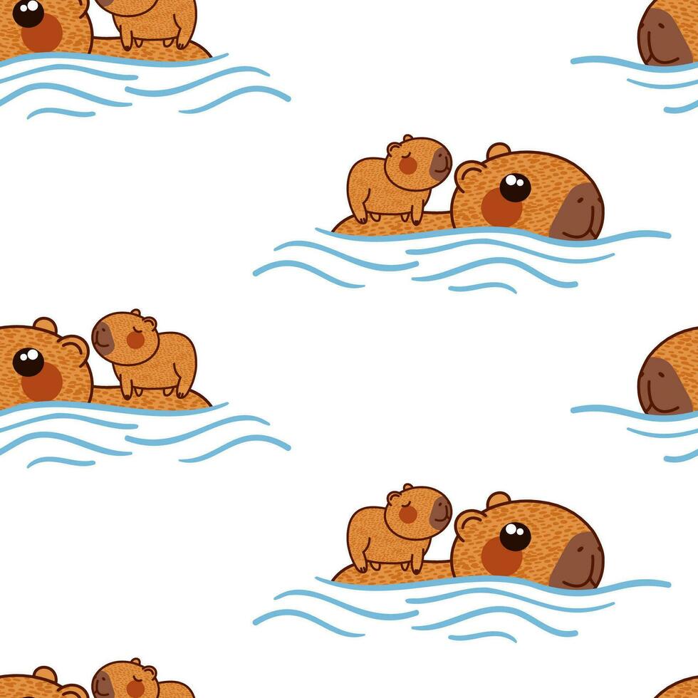 Capybara Mama und Baby Schwimmen nahtlos Muster Vektor Illustration