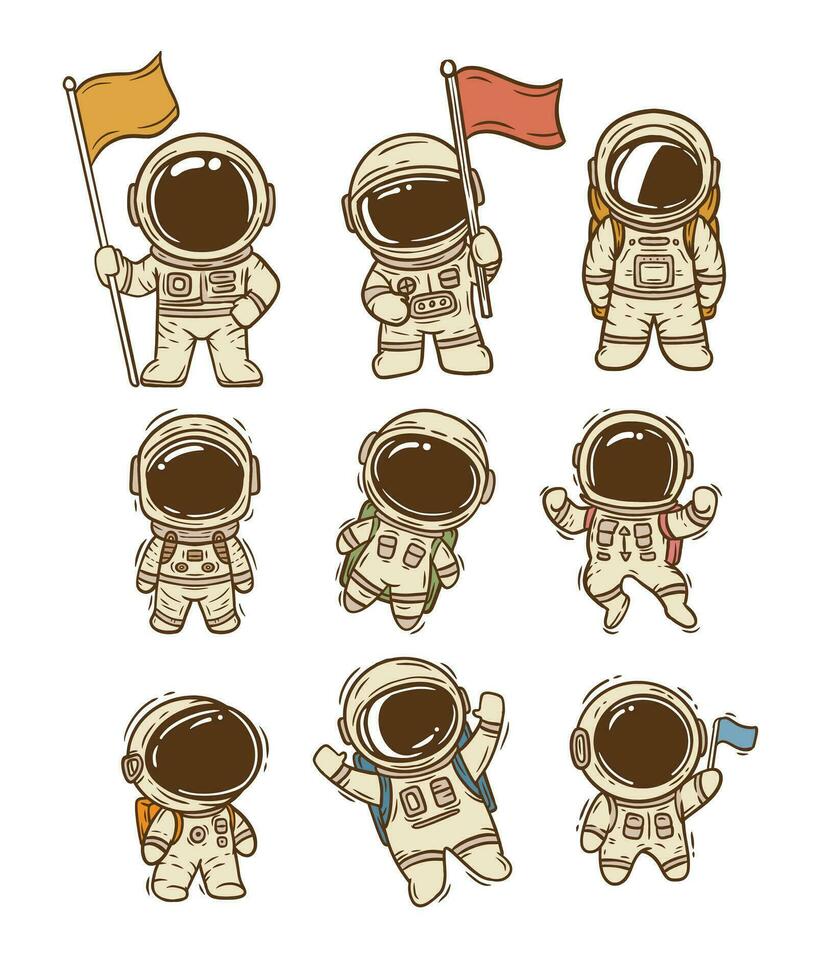 Astronaut Karikatur Gekritzel Vektor Illustration