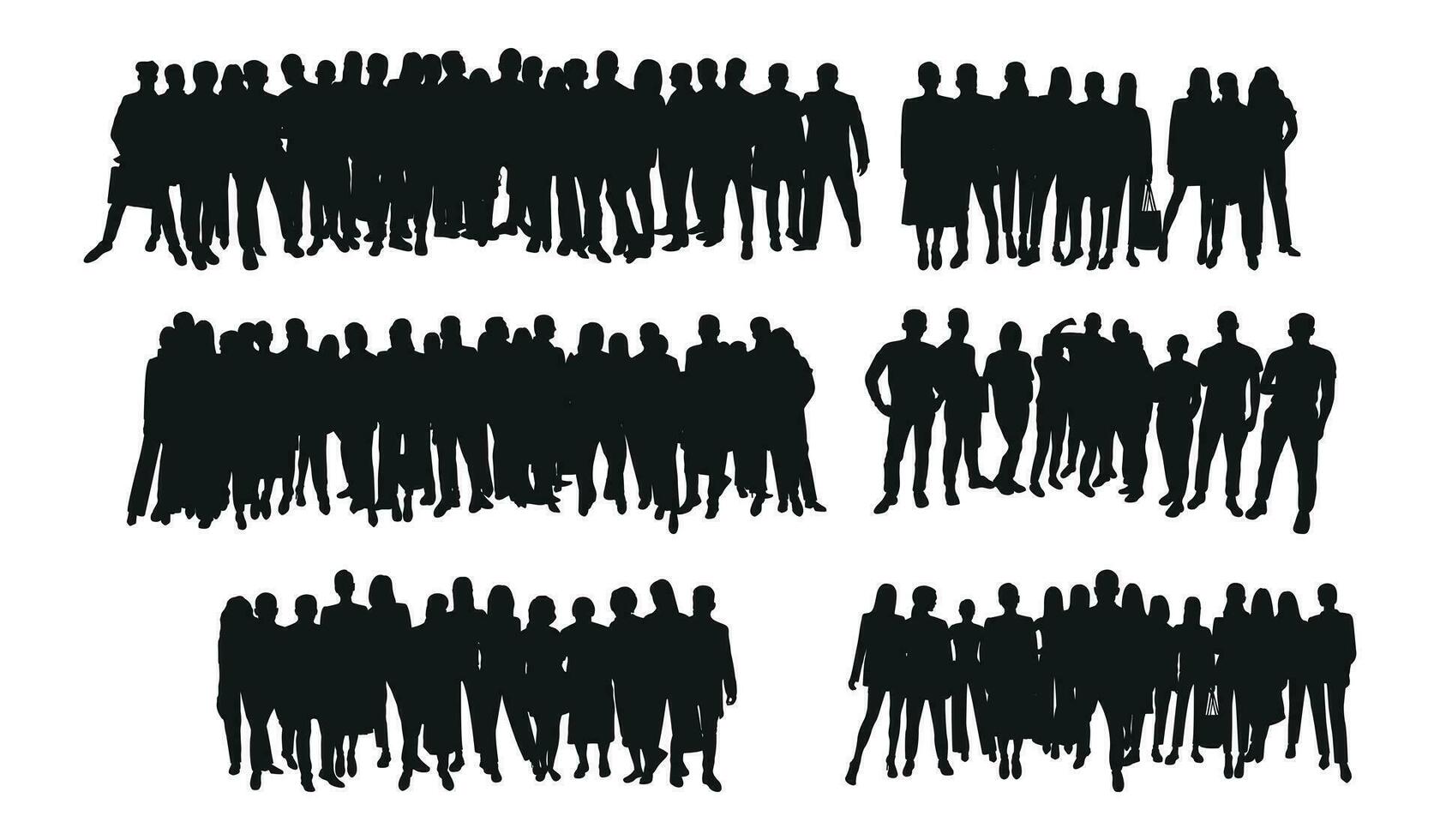 Bild von Menge Silhouette, Gruppe von Personen. Arbeitskräfte, Publikum, überlaufen, Unternehmen, Arbeiten, Zusammenarbeit vektor