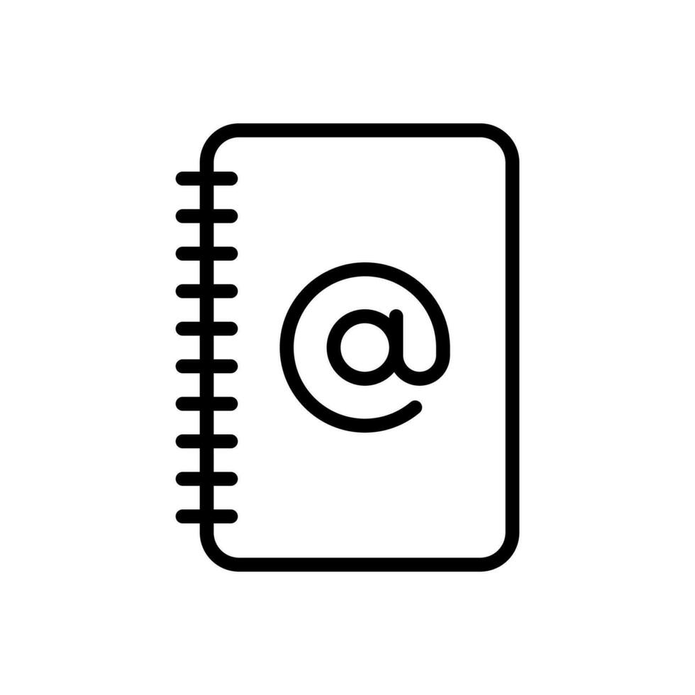 Kontakt Buch, Adresse Buch mit Arroba oder beim Zeichen Symbol im Linie Stil Design isoliert auf Weiß Hintergrund. editierbar Schlaganfall. vektor