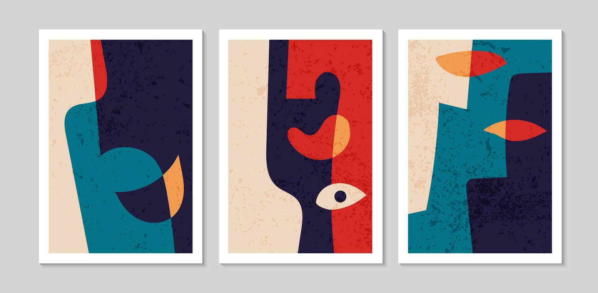 uppsättning av abstrakt samtida mitten århundrade posters med abstrakt ansikte former. design för tapet, bakgrund, vägg dekor, omslag, skriva ut. modern boho minimalistisk konst. vektor illustration.