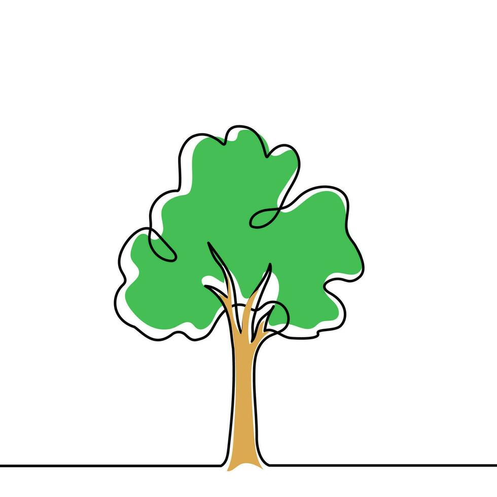 Baum Pflanze Gekritzel Gliederung Vektor Wald Umfeld. kontinuierlich einer Linie Baum Pflanze zum Öko, Natur, Garten Logo Design. Ökologie Grün Konzept, Hintergrund. Vektor Illustration