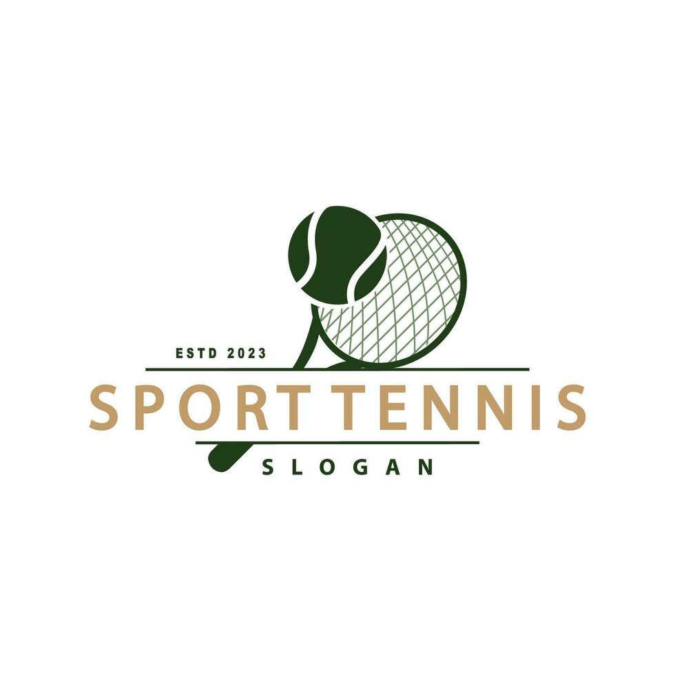 Tennis Logo Design, Turnier Sport, Ball und Schläger Vektor einfach Silhouette Illustration