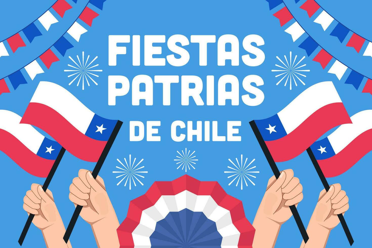 fester patrias de chile bakgrund illustration med händer innehav flaggor vektor