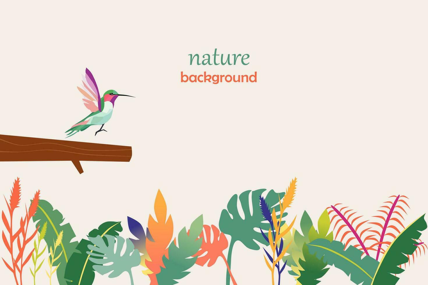 tropisch Vektor Hintergrund mit bunt Blätter und ein Vogel. abstrakt Laub und botanisch Hintergrund.