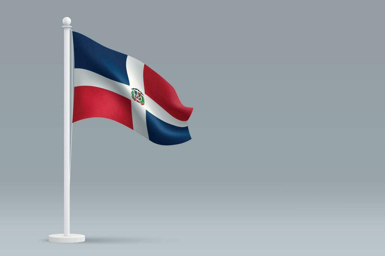 3d realistisch National dominikanisch Republik Flagge isoliert auf grau Hintergrund vektor
