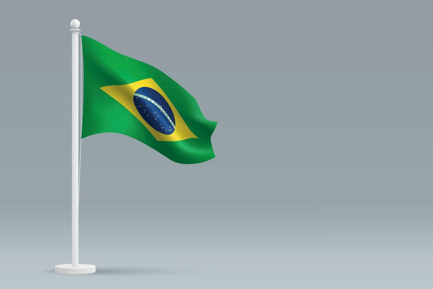 3d realistisk nationell Brasilien flagga isolerat på grå bakgrund vektor