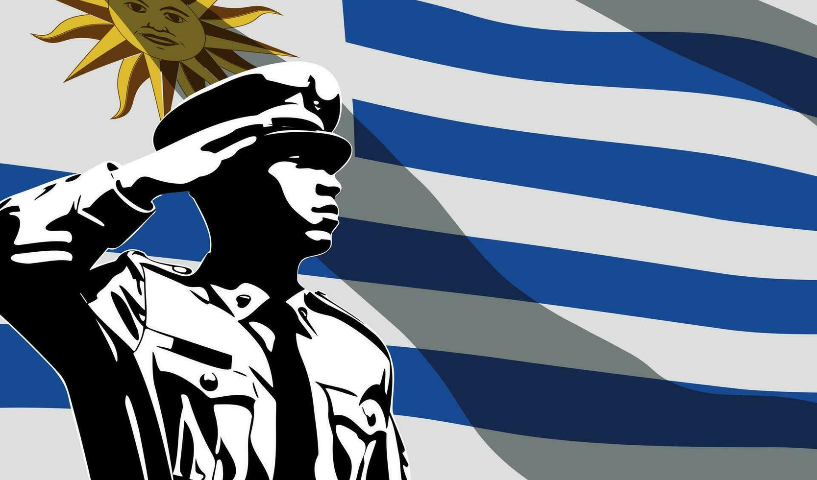 silhuett av soldat med uruguay flagga på bakgrund vektor